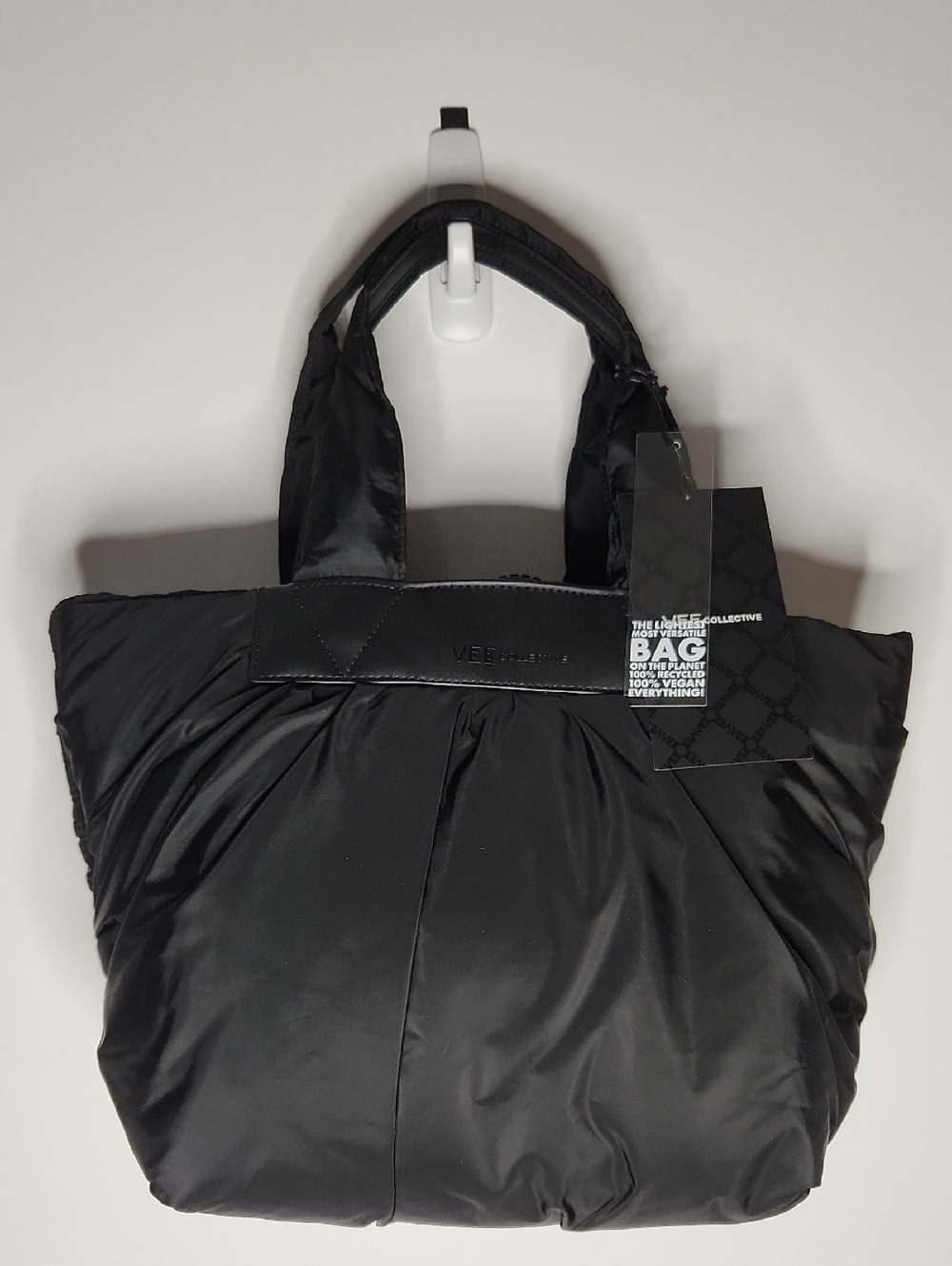 NWT VEE COLLECTIVE CABA TOTE Black puffy nylon  shoulder satchel.